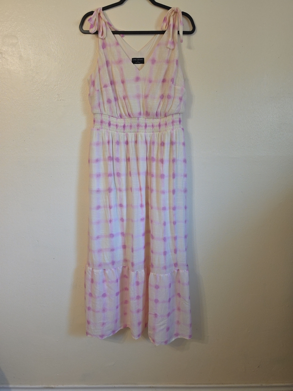Lane Bryant Pink and Cream Tie-Dye Maxi Dress with Smocked Waist